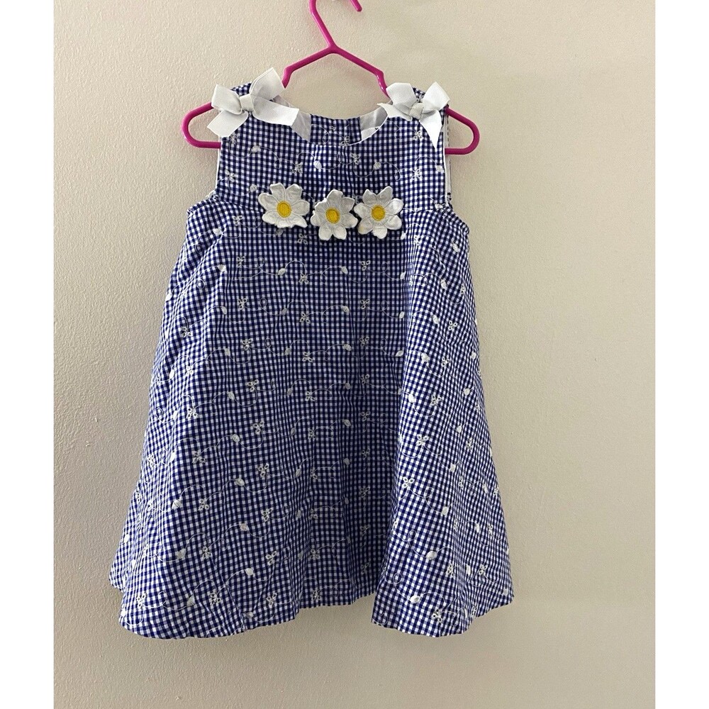 Rare Editions Girls Size 4 Blue/White Gingham A-Line Sleeveless Bow Dress
